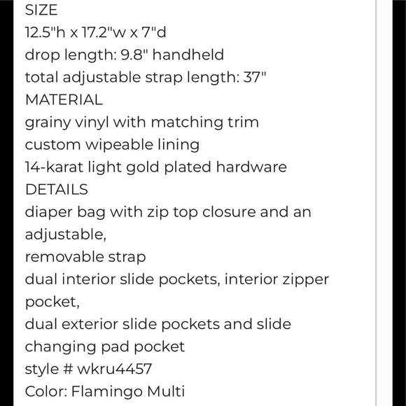 ❤️Kate Spade New York Shore Street Adaira Flamingo Baby Bag - Picture 4 of 17